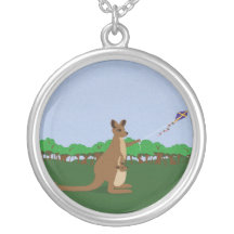 Cartoon Kangaroos Flying a Kite Personalized Necklace