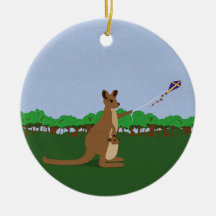 Cartoon Kangaroos Flying a Kite Christmas Tree Ornament