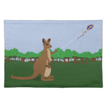 Cartoon Kangaroos Flying a Kite Place Mat