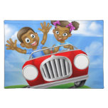 Cartoon Kids Driving Car Cloth Placemat