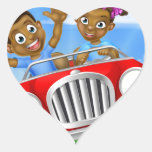 Cartoon Kids Driving Car Heart Sticker