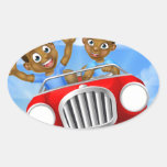 Cartoon Kids Driving Car Oval Sticker