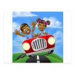 Cartoon Kids Driving Car Postcard