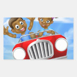 Cartoon Kids Driving Car Rectangular Sticker