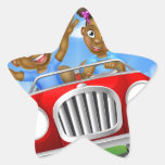 Cartoon Kids Driving Car Star Sticker