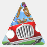 Cartoon Kids Driving Car Triangle Sticker