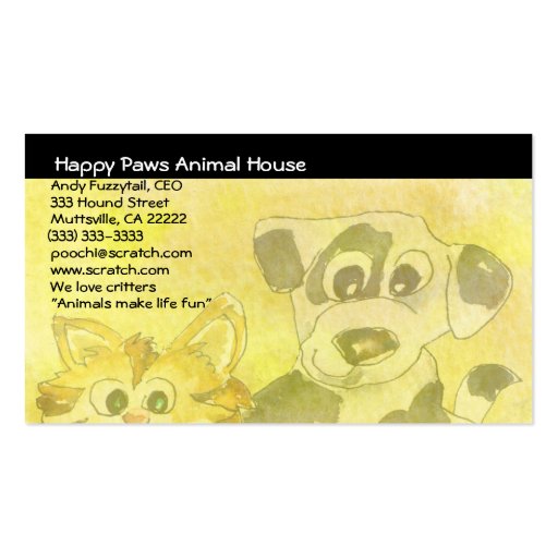 Cartoon Kitten Puppy Logo Business Card (back side)