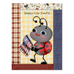 Cartoon Ladybug July Fourth postcard postcards