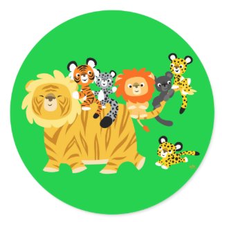 Cartoon Liger and Friends round sticker sticker