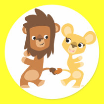 Cartoon Lion and Lioness  dancing round sticker