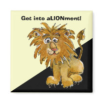 Cartoon Lion Get Into Alignment Square Magnet