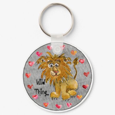 Cartoon Lion Hearts Color/Text Custom Keychains by zooogle