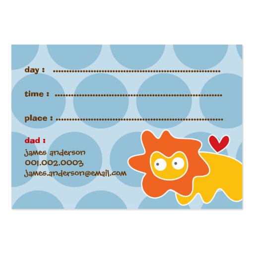 Cartoon Lion Kids Custom Photo Playdate Card Business Card Template (back side)