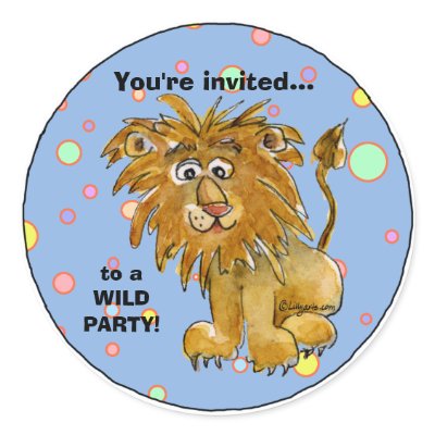 Cartoon Lion Party Invitation Custom Sticker by zooogle