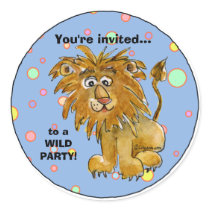 Cartoon Lion Party Invitation Custom Sticker by zooogle Cartoon Lion Party Invitation Custom Sticker