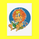 Cartoon Lion Reading postcards