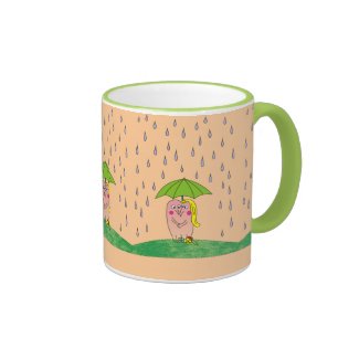 Cartoon Lovers Under Umbrella Cute Coffe Mugs