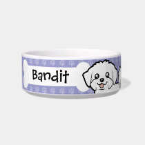 Cartoon Maltese (puppy cut) Cat Food Bowl