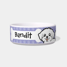 Cartoon Maltese (puppy cut) Cat Food Bowl