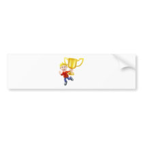 Cartoon man and winners trophy bumper sticker