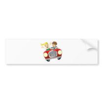 Cartoon man and woman in car bumper sticker