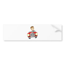 Cartoon man driving fast car bumper stickers