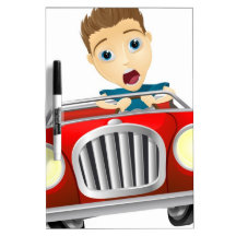 Cartoon man driving fast car dry erase board