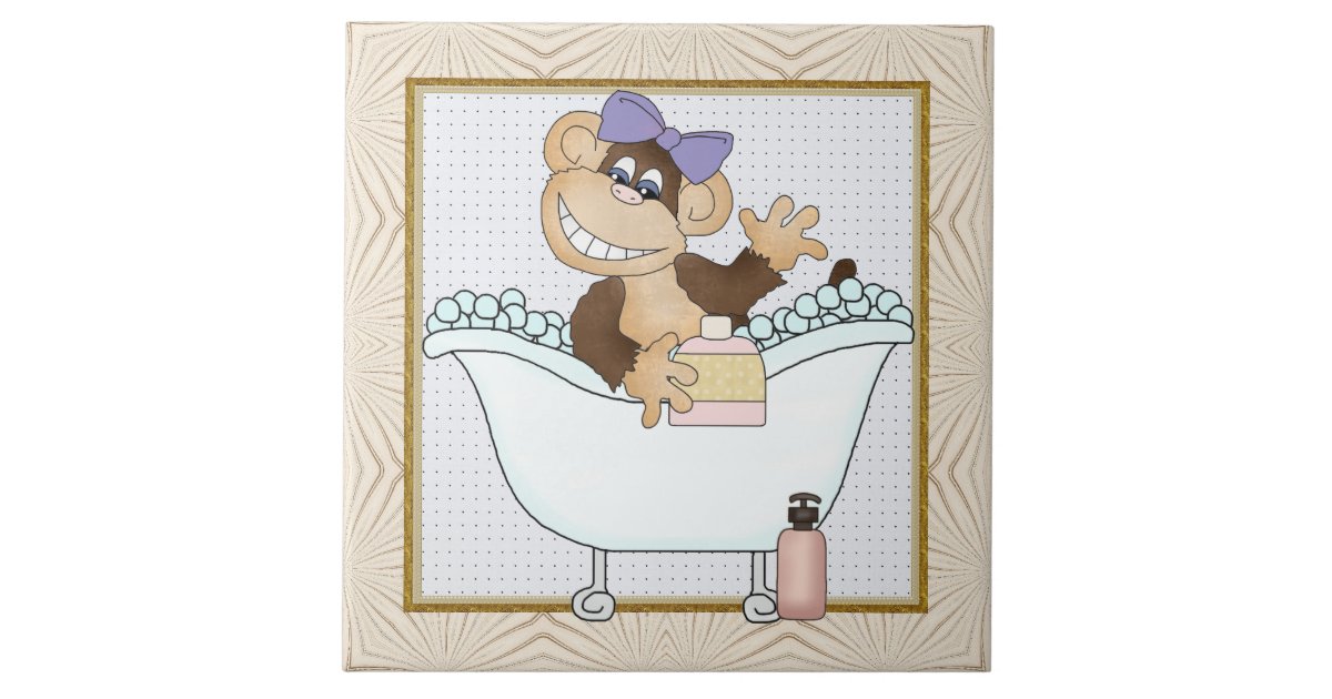 Cartoon Monkey Bathroom fun tile Zazzle