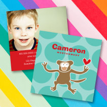 Cartoon Monkey Kid Fun Custom Photo Profile Card business cards by fatfatin_mini_me Cartoon Monkey Kid Fun Custom Photo Profile Card business cards