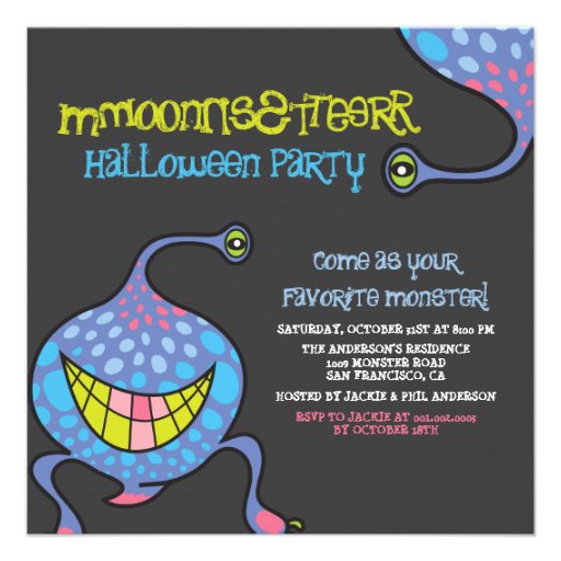 Cartoon Monster Alien Halloween Party Invitation