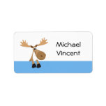 Cartoon moose - blue and white name label/tag