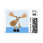 Cartoon moose - blue with blue background postage