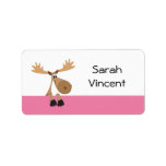 Cartoon moose - pink and white name label/tag