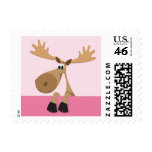 Cartoon moose - pink with pink background postage stamps