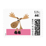 Cartoon moose - pink with pink background postage