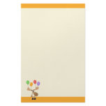 Cartoon moose with balloons yellow stationery