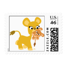 Cartoon Mother Lion and Cub postage stamp