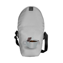Cartoon Mouse Sitting in a Cup of Coffee Messenger Bag