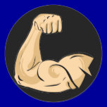 CARTOON MUSCLES MAN strong arm biceps athletic pow stickers