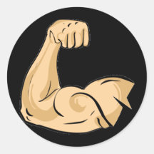 CARTOON MUSCLES MAN strong arm biceps athletic pow Stickers