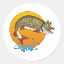 Cartoon Muskie Round Stickers