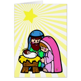 Cartoon Nativity Scene Card Greeting Cards