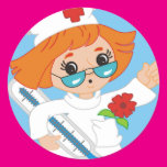 Cartoon Nurse Round Stickers