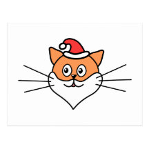 Cartoon of a Cat in a Santa Hat and Beard. Post Cards