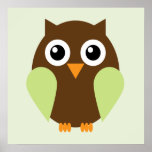 Cartoon Owl Children's Wall Art {Green} posters