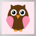Cartoon Owl Children's Wall Art {Pink} posters