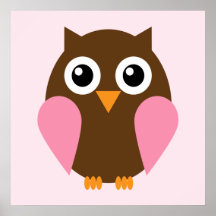 Cartoon Owl Children's Wall Art {Pink} Poster