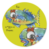 Cartoon Parrot Fish Personalized Labels stickers by lillyarts Cartoon Parrot Fish Personalized Labels stickers