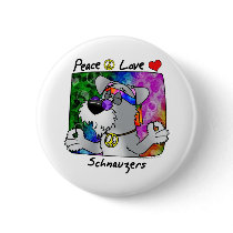 Cartoon Peace Love Schnauzer Buttons
