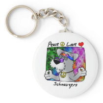 Cartoon Peace Love Schnauzer Key Chains